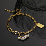 316L Stainless Steel Plated Splice Geometric Chains Bracelet Pearl