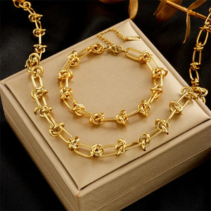 316L Stainless Steel Twist Knot Necklace Bracelets Set