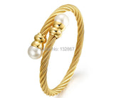 316L Stainless Steel Pearl Bracelet Open Wire Cuff Bangle