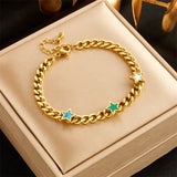316L Stainless Steel Green Enamel Butterfly Heart Women's Bracelet