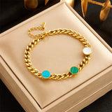 316L Stainless Steel Green Enamel Butterfly Heart Women's Bracelet