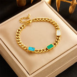 316L Stainless Steel Green Enamel Butterfly Heart Women's Bracelet