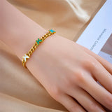 316L Stainless Steel Green Enamel Butterfly Heart Women's Bracelet