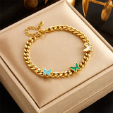 316L Stainless Steel Green Enamel Butterfly Heart Women's Bracelet