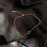 316L Stainless Steel Green Gem Square Anklets For Women Fine Jewelry Accessories