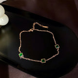 316L Stainless Steel Green Gem Square Anklets For Women Fine Jewelry Accessories