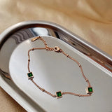 316L Stainless Steel Green Gem Square Anklets For Women Fine Jewelry Accessories