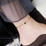 316L Stainless Steel Green Gem Square Anklets For Women Fine Jewelry Accessories