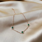 316L Stainless Steel Green Gem Square Anklets For Women Fine Jewelry Accessories