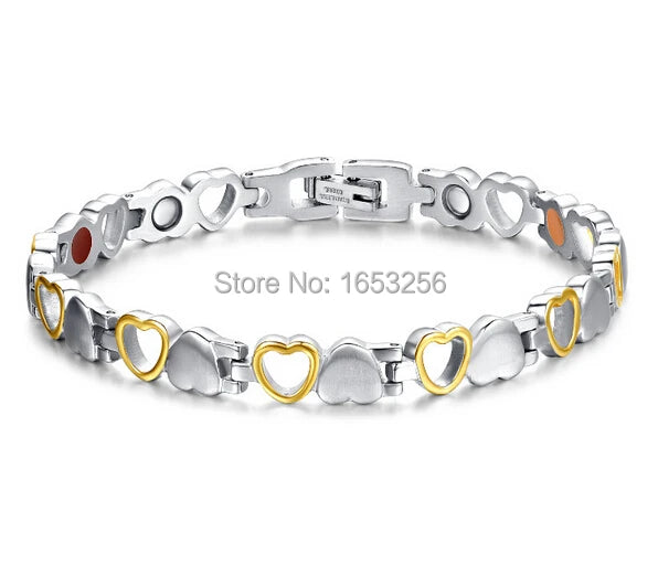 316L Stainless Steel Health Stone Heart Bracelet Bangle 8''