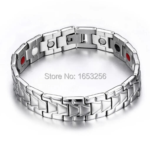 316L Stainless Steel Health Magnet Stone Chain Bracelet 8.26'' For Men