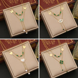 316L Stainless Steel Heart Flower Green Stone Jewelry Set