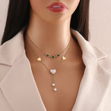 316L Stainless Steel Heart Flower Green Stone Jewelry Set