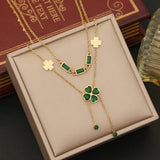 316L Stainless Steel Heart Flower Green Stone Jewelry Set