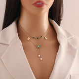 316L Stainless Steel Heart Flower Green Stone Jewelry Set