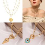 Heart Necklace Women Coin Pendant Chain Choker Jewelry
