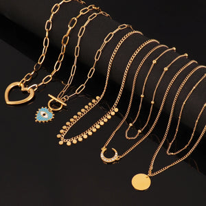 Heart Necklace Women Coin Pendant Chain Choker Jewelry