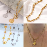 Heart Necklace Women Coin Pendant Chain Choker Jewelry