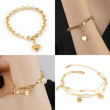 316L Stainless Steel Heart Pendant Chain Bracelet for Women