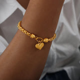 316L Stainless Steel Heart Pendant Bracelet & Bangles Set for Women