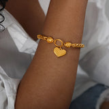 316L Stainless Steel Heart Pendant Bracelet & Bangles Set for Women