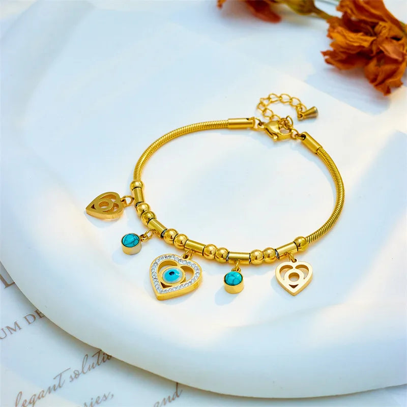 316L Stainless Steel Heart Eyes Charm Bracelet Women Girls Christmas Jewelry