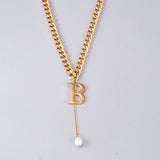 316L Stainless Steel Hiphop Double-sided Cuban Letter B Pendant Necklace