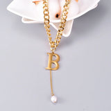 316L Stainless Steel Hiphop Double-sided Cuban Letter B Pendant Necklace