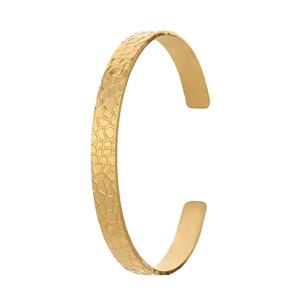 316L Stainless Steel Honeycomb Open Bangle for Women