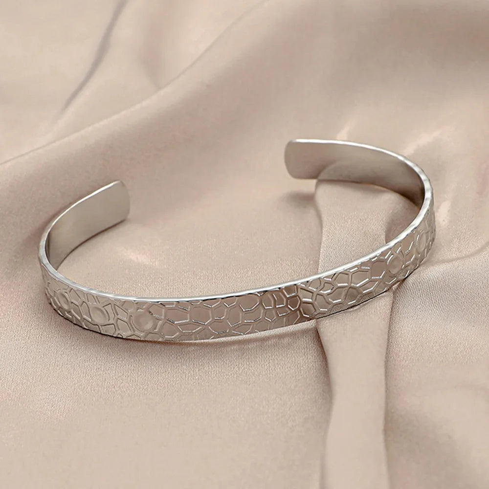 316L Stainless Steel Honeycomb Open Bangle for Women