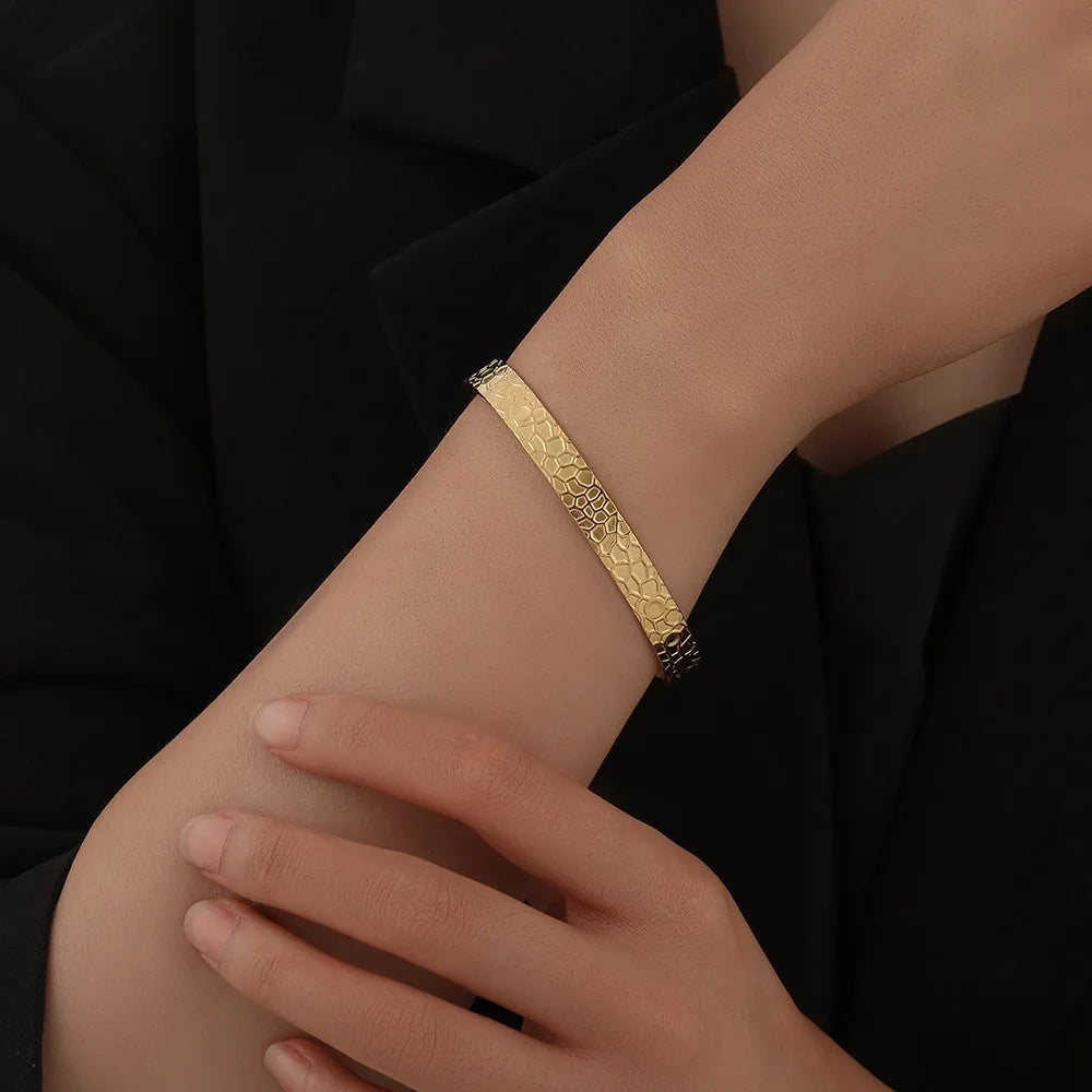 316L Stainless Steel Honeycomb Open Bangle for Women