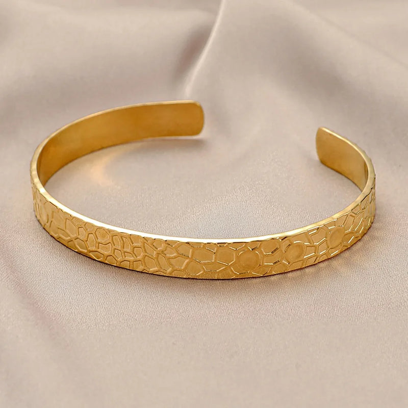 316L Stainless Steel Honeycomb Open Bangle for Women