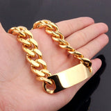 316L Stainless Steel ID Bracelet for Men Smooth Tag Link Chain Bangle