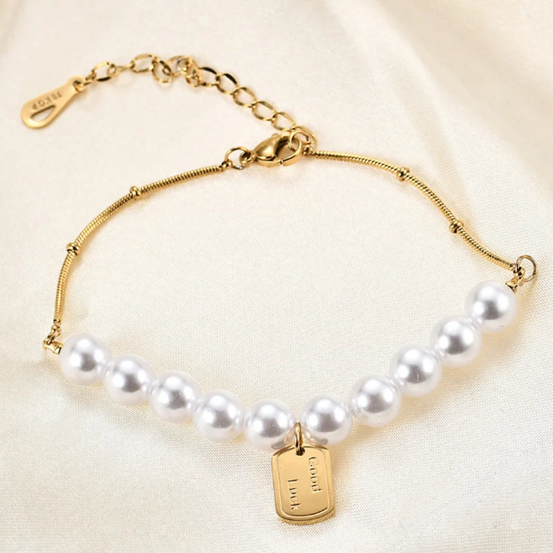 316L Stainless Steel Pearl Pendant Double Layer Star Bracelet