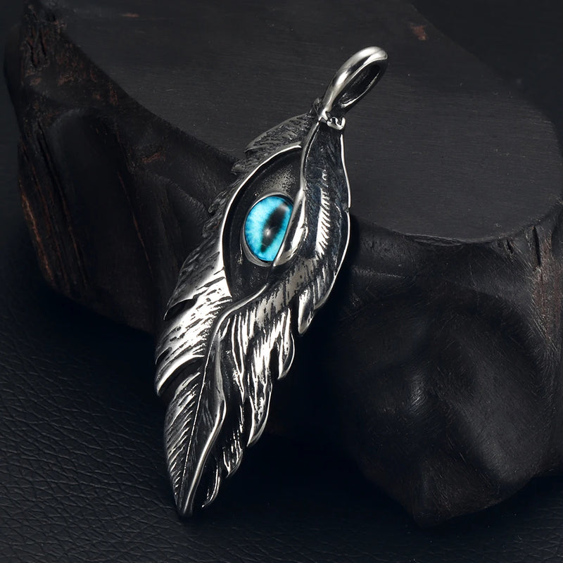 316L Stainless Steel Indian Chief Feather Eagle Eye Claw Pendant Necklace