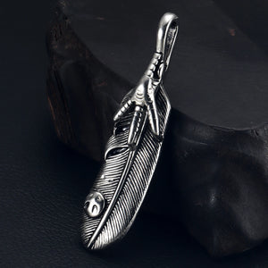 316L Stainless Steel Indian Chief Feather Eagle Eye Claw Pendant Necklace