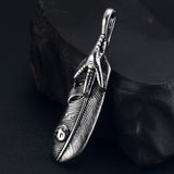 316L Stainless Steel Indian Chief Feather Eagle Eye Claw Pendant Necklace