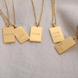 316L Stainless Steel Inspirational Necklace Engraved Letters Square Pendant