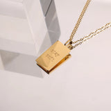 316L Stainless Steel Inspirational Necklace Engraved Letters Square Pendant