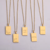 316L Stainless Steel Inspirational Necklace Engraved Letters Square Pendant