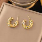 316L Stainless Steel C-shaped Earrings with Zircon and Pearl