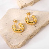 316L Stainless Steel C-shaped Earrings with Zircon and Pearl