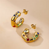 316L Stainless Steel C-shaped Earrings with Zircon and Pearl