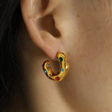 316L Stainless Steel C-shaped Earrings with Zircon and Pearl