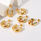 316L Stainless Steel C-shaped Earrings with Zircon and Pearl