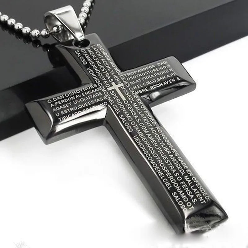 316L Stainless Steel Jesus Cross Necklace Punk Rock Rapper Men's Joyas