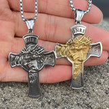Vintage Catholic Cross Jesus Pendant Necklace for Men