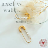 Dainty Safety Pin Pearl Earrings for Girl 18k Plated Earring