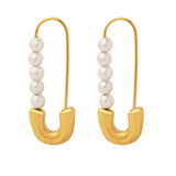 Dainty Safety Pin Pearl Earrings for Girl 18k Plated Earring
