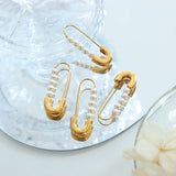 Dainty Safety Pin Pearl Earrings for Girl 18k Plated Earring